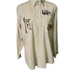 Mili‎ Designs Blouse Womens Small Striped Cat Embroidered Feline Rhinestones